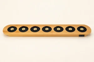 rechargeable-flameless-candle-bamboo-type-c-plain-dock A 7-slot plain bamboo charging dock with magnetic brass contacts and a Type-C port designed for rechargeable flameless candle light cores.